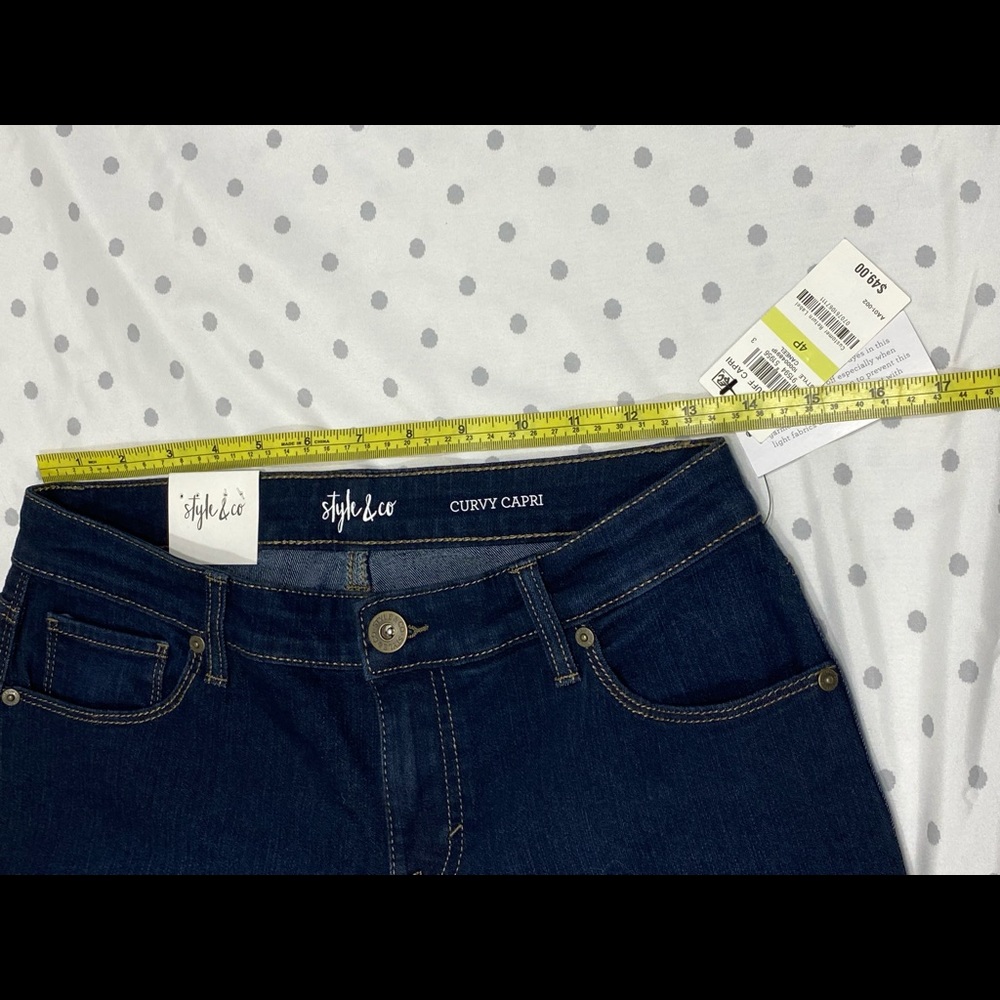 Style & Co‎ NWT Curvy Cuffed Capri ~4 Petite~ Dark Blue Wash Denim~ - Picture 14 of 16